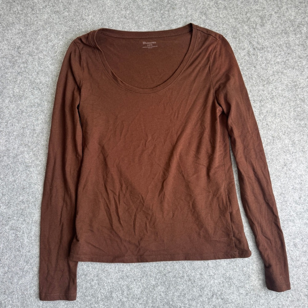 No Boundaries Women Long Sleeve Scoop Neck Tee Size M Brown Solid Cotton Blend